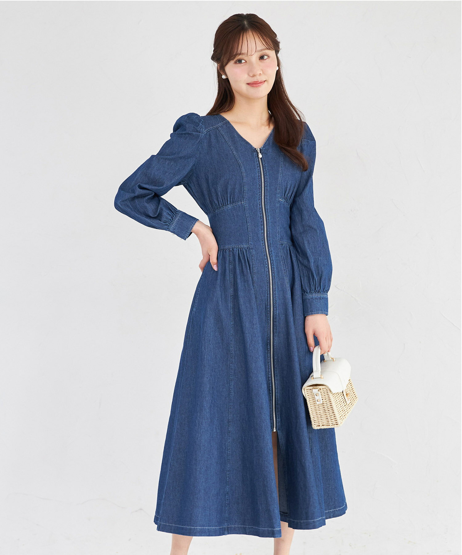 乐天商城 - パールジップコルセットライクデニムワンピースtocco closet(トッコクローゼット)　インディゴ ブラック 商品番号：186-203818
