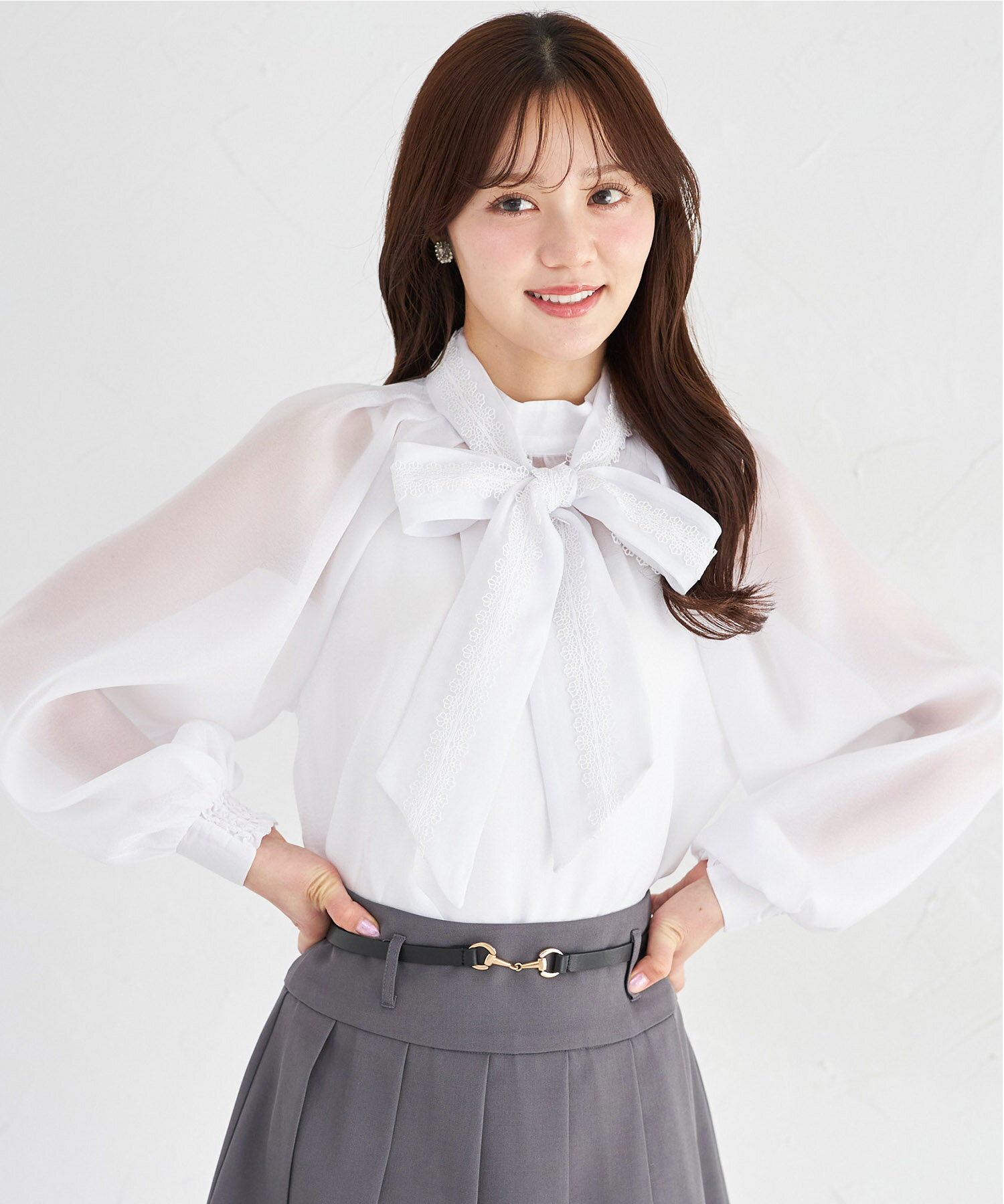 乐天商城 - 2WAYレースボウタイリボン付きシアーブラウスtocco closet(トッコクローゼット)　オフホワイト ミント ブラック 商品番号：186-203874