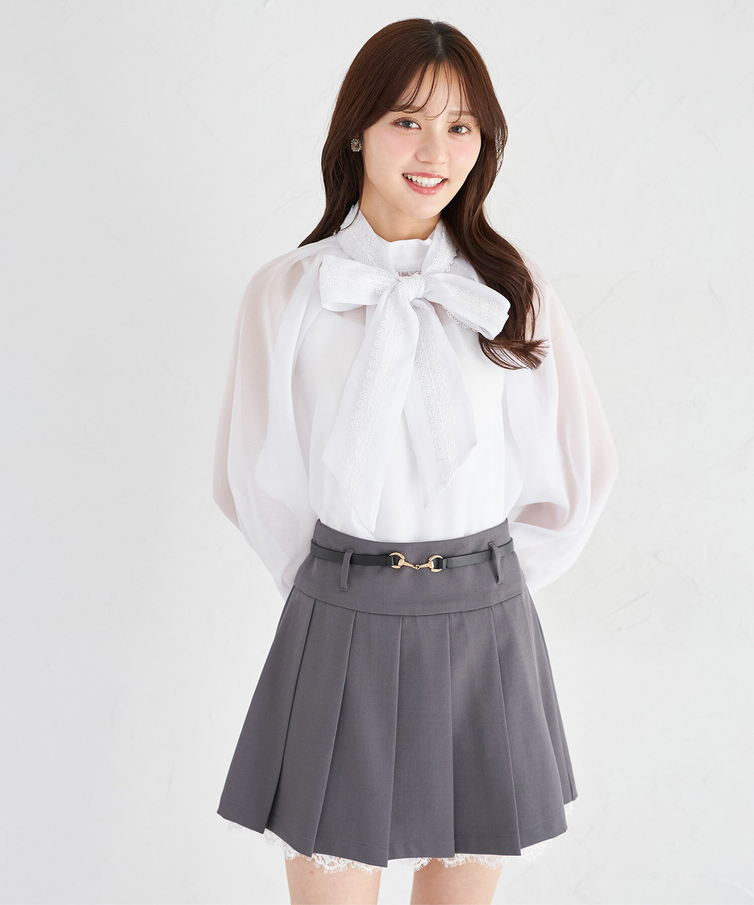 乐天商城 - ベルト付き裾レースインナーパンツ仕様プリーツスカートtocco closet(トッコクローゼット)　グレー ベージュ ネイビー 商品番号：186-203877
