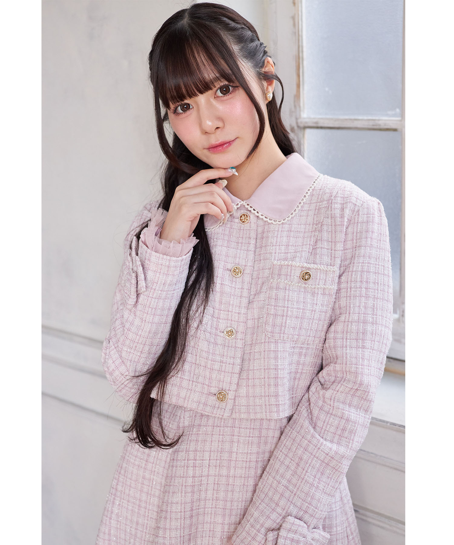 Rakuten - 【Suyunn(スユン)】袖口りぼん＆チュールフリル付きラメツイードジャケットピンク ブルー 商品番号：283-199762