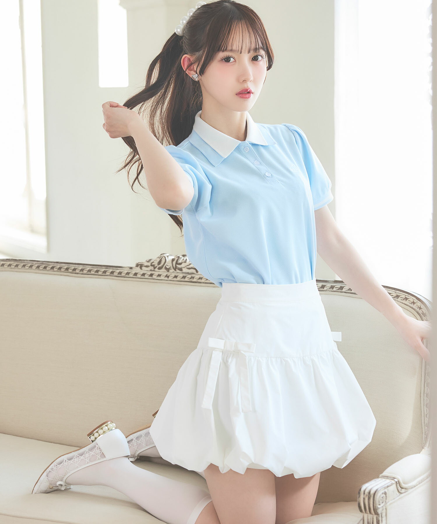 Rakuten - 【Suyunn(スユン)】リボン付きインナーパンツ仕様タフタバルーンスカート ホワイト ブラック 商品番号：283-204284
