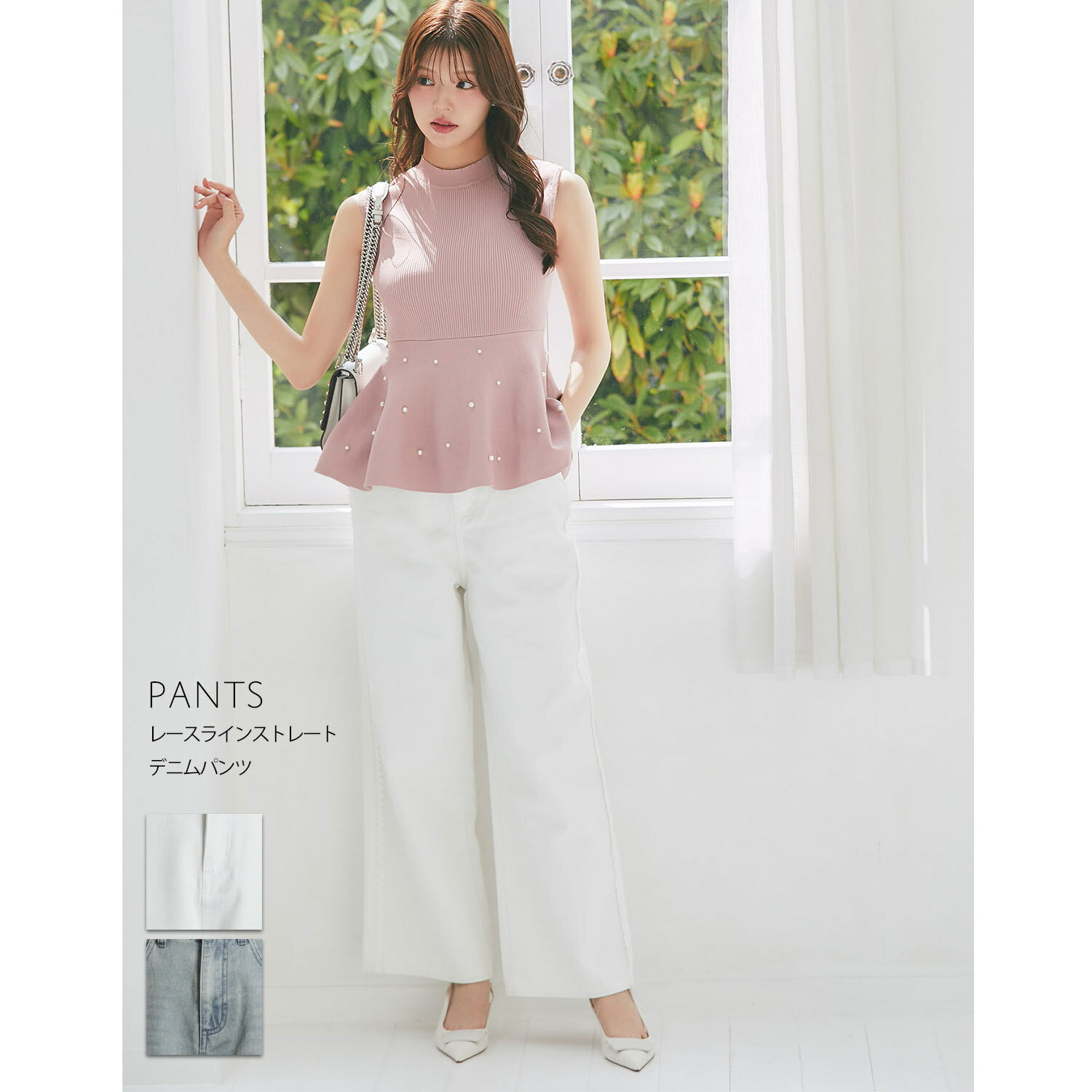 Rakuten - 【S・Mサイズ展開】レースラインストレートデニムパンツtocco closet(トッコクローゼット)　※鈴木ゆうかさんはホワイト着用 ホワイト サックス 商品番号：186-205933