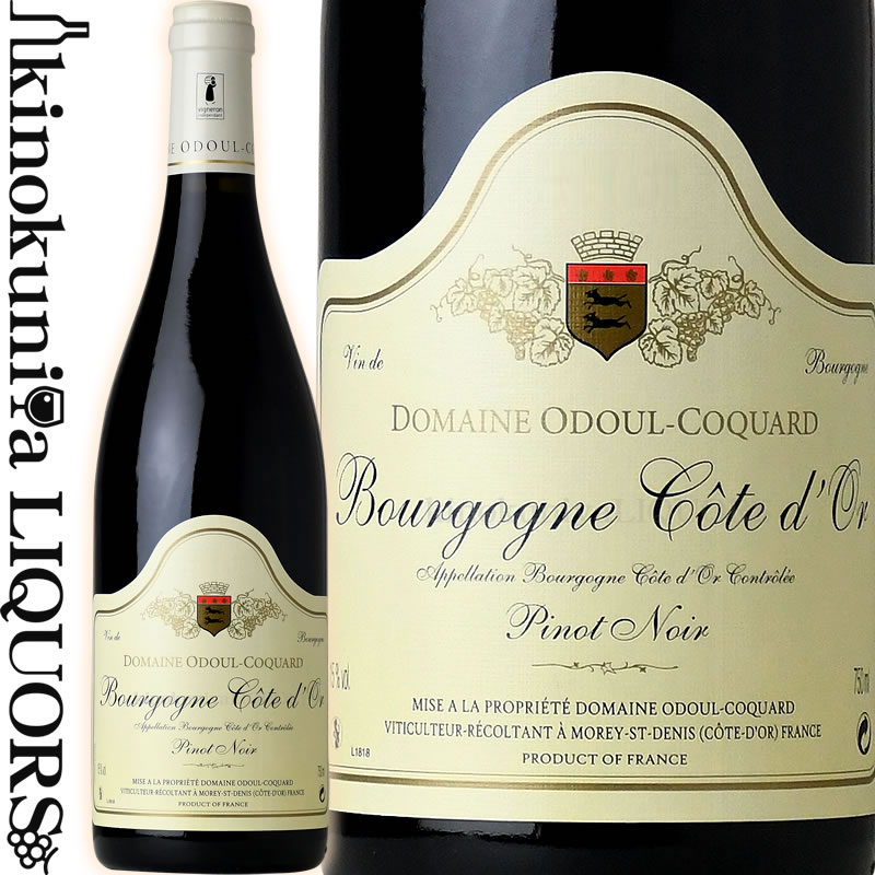 　BOURGOGNE COTES D’OR 　ブルゴーニュ・コート・ドール（旧ブルゴーニュ・ピノ・ノワール） 色赤ワイン 味わいフルボディ ヴィンテージ品名に記載 産地フランス ブルゴーニュ コート・ド・ニュイ 原産地呼称A.O.C BOURGOGNE COTE D’OR 品種ピノ・ノワール100% ALC度数13.0% 飲み頃温度16〜18℃ キャップ仕様コルク ◆醸造 全て除梗を行い、ステンレス・タンクで醗酵、フレンチオーク樽(228ℓ)でMLF後、同オーク樽15ヶ月熟成。 ◆商品説明 サクランボを思い起こさせる香りが上品でエレガントです。朗らかな味わい、タンニンはシルキー。バランス良く、すぐ楽しめるワインです。 ＜A.O.C. BOURGOGNE COTE D’OR＞ 2017年に新たに制定されたAOC。 従来のAOCブルゴーニュが、コート・ドール地区だけでなく、シャブリ地区やボジョレ地区、マコネ地区など、広義のブルゴーニュ地方の葡萄を使用したものなのに対し、AOCブルゴーニュ・コート・ドールはディジョンからマランジェまでのコート・ドール地区のみに限定されます。 また、植樹密度や最大収量などもAOC Bourgogneより厳しくなっており、AOCブルゴーニュと村名ワインの間の位置付けとなっております。 ＜畑のロケーション＞ モレ=サン=ドニ、ジュヴレ・シャンベルタン村の県道974号（旧国道74号）より東側の平野部に畑を所有。粘土と石灰質の入り混じる土壌から非常に質の高い葡萄が収獲できます。 ◆専門誌評価歴 (2014)ワイン・スペクテーター…89点 　DOMAINE ODOUL-COQUARD 　ドメーヌ・オドゥール=コカール オドゥール=コカールはモレ=サン=ドニを代表するグラン・クリュ「クロ・ド・ラ・ロッシュ」の真向かいにドメーヌを構える生産者です。 現地ブルゴーニュでも評判の高い生産者でありながら、フランス国外はもとよりフランス国内でも探し出す事が難しく、ブルゴーニュ愛好家の間では探し求める価値のある優良生産者と言われております。 何故このドメーヌがそれほど入手困難なのかと申しますと、単に生産量が少ない事と、すでに常連顧客への割当が毎年決まっている為に、一般の目につく市場に流通する量が限られフランス国内外共に欲しくても何処に売っているのか・・・という状況がその所以と思われます。 ワイン・ガイドへの露出は少ないものの掲載されれば評価も高く、オドゥール=コカールのフラッグ・シップとも言える「モレ=サン=ドニ 1erクリュクロ・ラ・リオット2007」は信頼のフランスワイン・ガイド「ギド・アシェット2010年版」よりミシェル・マニャンやニコラ・ポテルの「クロ・ド・ラ・ロッシュ」、アルローやシャルロパンの「クロ・サン=ドニ」等、並みいるグラン・クリュに匹敵する1ツ星のワインとして掲載されております。 これだけ評判が高く、更に冒頭でご紹介した様にクロ・ド・ラ・ロッシュの目の前にあるドメーヌであるにも関わらず『なぜ今まで日本に紹介されていなかったのか』という考えが出てきますが、理由として冒頭でも記載した通り流通量の少なさと毎ヴィンテージ売り先が決まっている事が挙げられます。 オドゥール=コカールのワイン造りに特別な物はありません。セバスチャン・オドゥール氏は積極的に海外に売り出すビジネスマンでもなければ、醸造テクニックでワインの味を造る科学者でもありません。特別な事は行わず、ステンレス・タンクで醗酵を行い熟成も各ワインに合わせ行い、瓶詰を行うというシンプルなもの。とは言え、熟成樽はブルゴーニュの一流生産者 彼にとってのワイン造りは「畑仕事が全て」であり醸造がシンプルなだけにワインの味わいには誤魔化しが利きません。 ※掲載画像はイメージです。お届けの品のラベルイメージ、ヴィンテージが異なる場合がございます。 メーカー希望小売価格はメーカーサイトに基づいて掲載しています。