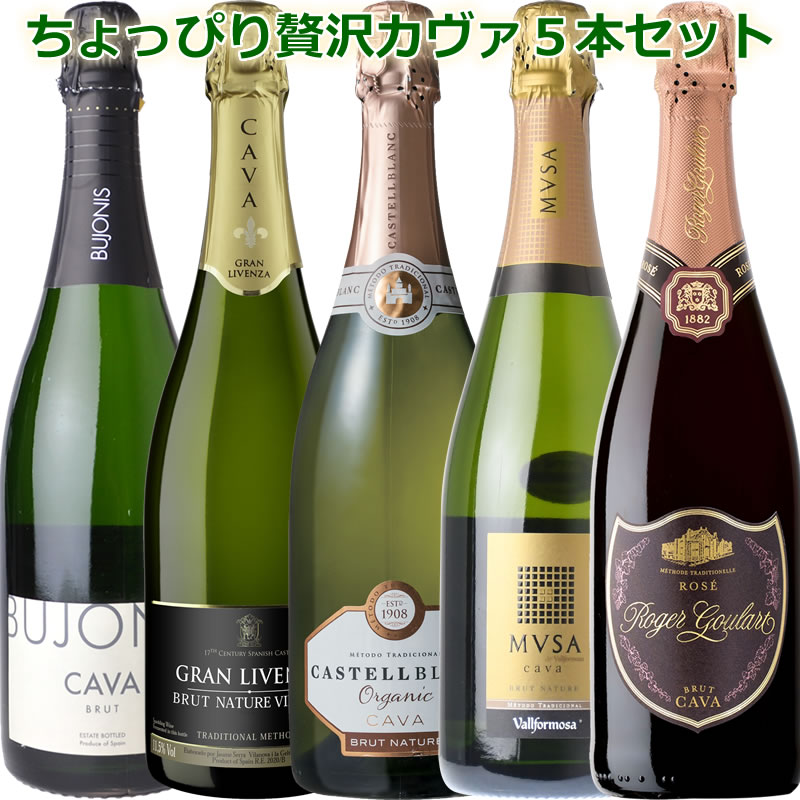 ちょっぴり贅沢カヴァ5本。スペインの瓶内二次発酵 辛口 カヴァ CAVA スパークリングワイン 5本セット【送料無料S】スペイン 辛口 カバ　各750ml【送料無料】【 送料込み】シャンパンと同じ製法で美味 ロジャーグラート入り 白カヴァ4本＋ロゼカヴァ1本