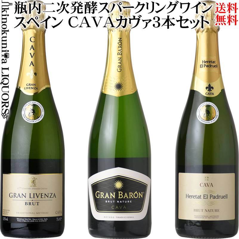 カヴァ CAVA おすすめセレクト3本セット [NV] スパークリングワイン 白 辛口 各750ml 【送料無料】／スペイン D.O.カヴァ／カバ 泡 発泡 スペインワインセット スパークリングワインセット