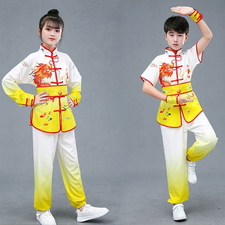 子供武術服 カンフーウェア 演武服 太極拳服 キッズ 上下セット 6色 グラデーショ...
