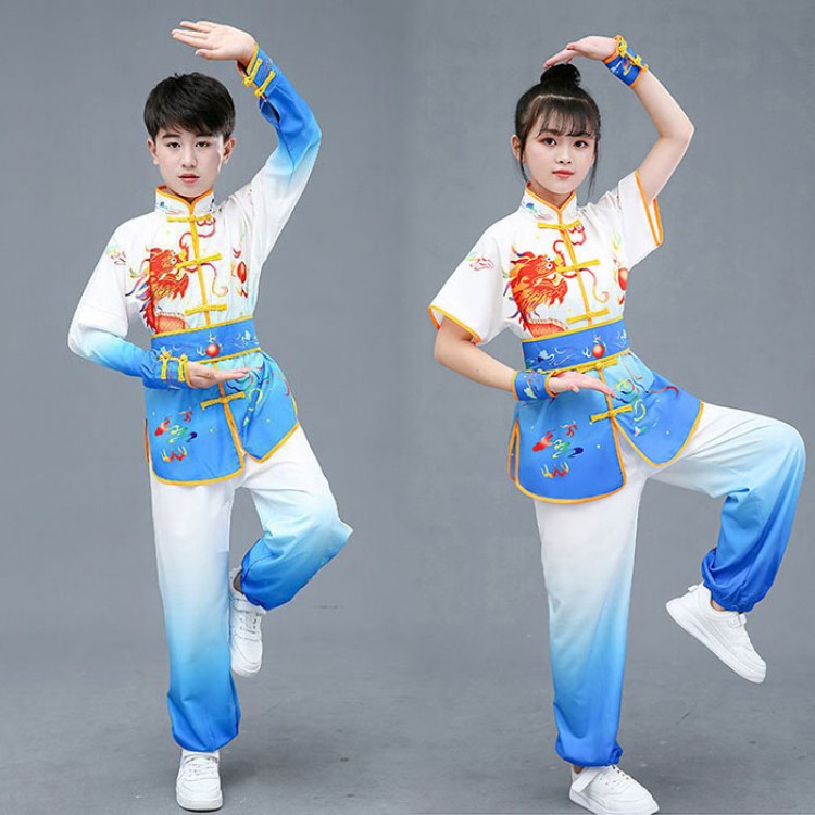 子供武術服 カンフーウェア 演武服 太極拳服 キッズ 上下セット 6色 グラデーショ...