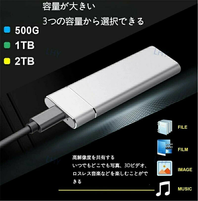 ポータブルSSD 外付けSSD 外付けハードディスク 500GB 1TB 2TB 4TB 超薄型ポータブ...