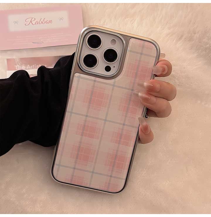 アイフォン17ケース キュート iPhone16ケース 可愛い チェック柄 iPhoneケース ピ...