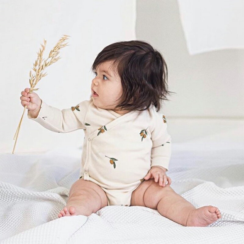 インナー ロンパース ルームウェア ラップウェア 肌着 男の子 女の子 ユニセックス ベビー 新生児 春 秋 冬 長袖 ラップ フロントホック コットン 北欧風 さくらんぼ/オリーブ/レモン/月 ホワイト/ブラック 66cm/73cm/80cm/90cm/100cm 2