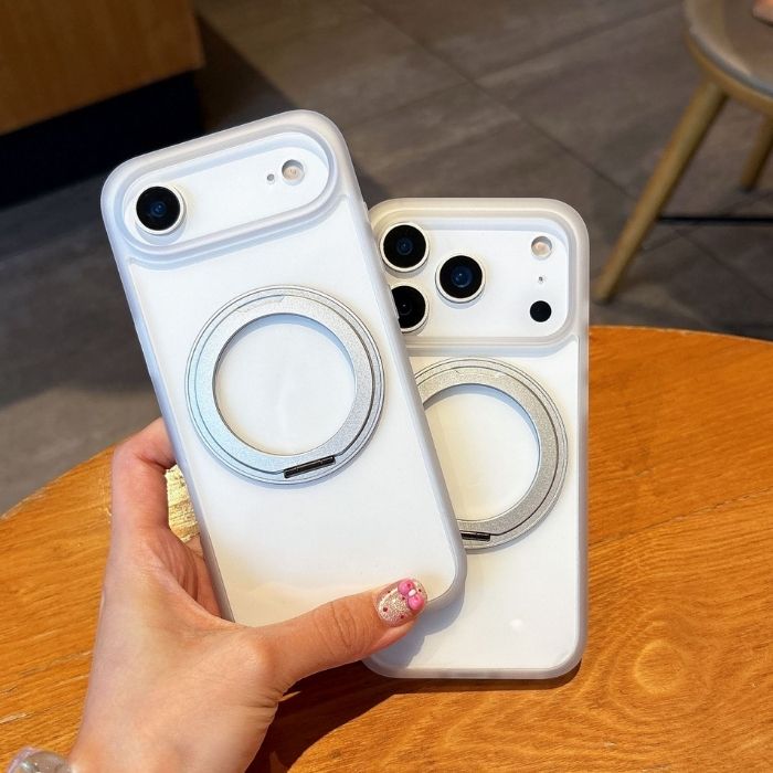 iPhone17ケース MagSafe対応 クリアケース iPhone17Proケース シンプル スマホケース iPhone16ケース 360°回転 ワイヤレス充電 耐衝撃 ブラック ホワイト モノトーン 落下防止 大人かわいい iPhoneケース 動画視聴 おすすめ 人気