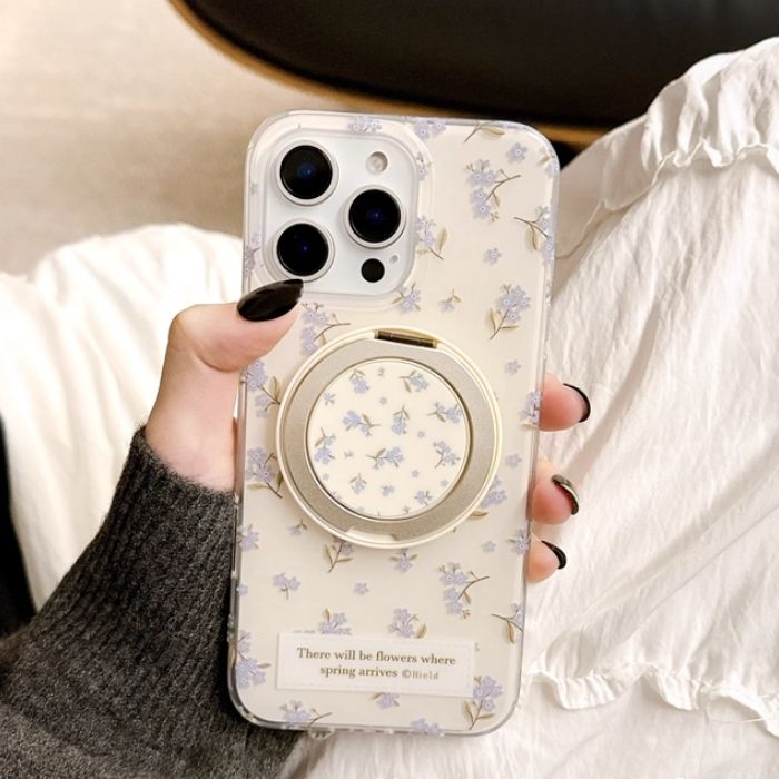 【マグセーフ対応リング付き】iPhone17ケース スマホリング フラワー 花柄 小花柄 スマホケース iPhone17 16 15 14 13 12 11 カバー MagSafe対応 iPhone16ProMaxケース iPhone16ケース アイホン17ケース アイフォン17ケース スタンド付き アイボリー 衝撃吸収