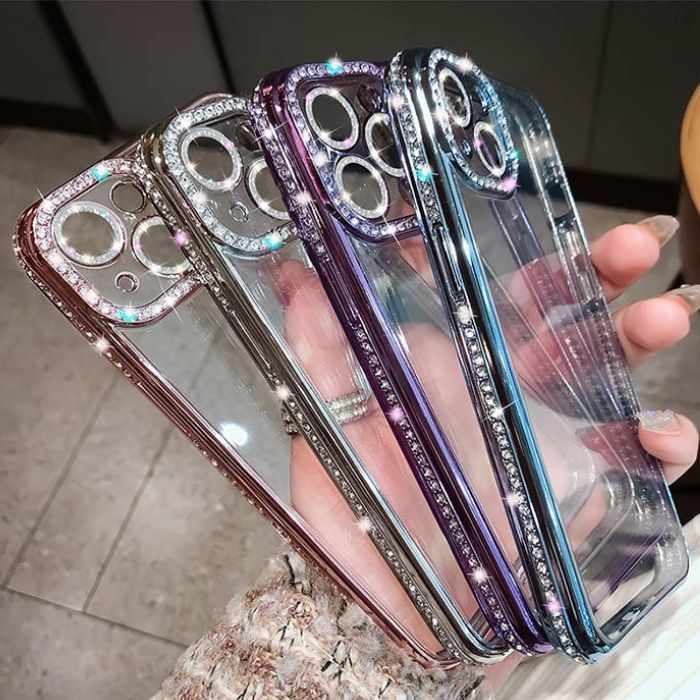 iPhone17ケース キラキラ フルカバー レンズ保護付き クリア スマホケース カメラ...