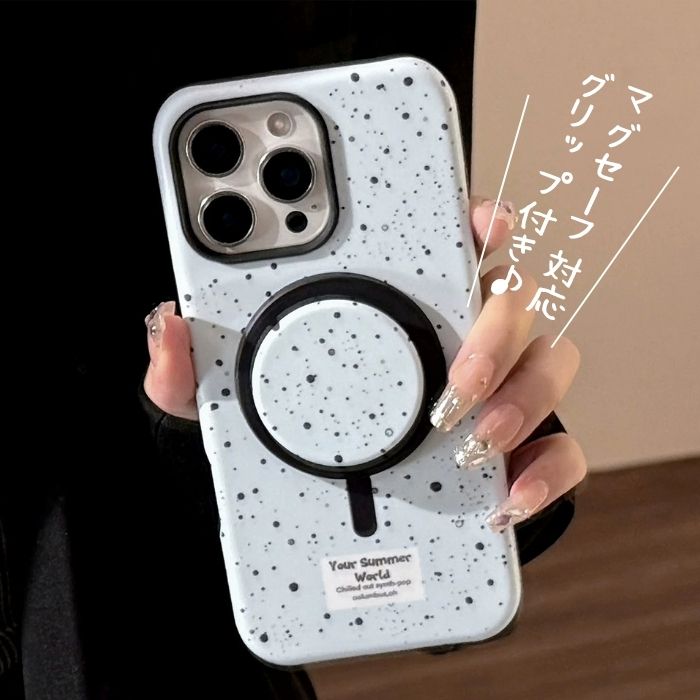 iPhone17ProMaxケース マグセーフ対応 グリップ付き ポップソケッツ スタンド付き 砂岩風 ドット柄 韓国風 おしゃれ 衝撃吸収 アイホン17ケース アイフォン17ケース iPhone17 17Pro 17Air 16 15 14 13 12 カバー iPhone16ProMaxケース