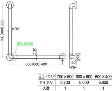 シロクマ 白熊印・どこでも手すりディンプルL型　BR-281　600x600mm (diy リフォーム 手摺り てすり 階段 トイレ お風呂 浴室ベッド 玄関 介護 バリアフリー 介護用品 通販)