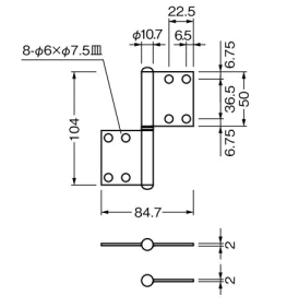ベスト 兼用面付旗蝶番　No.195KM　仕上色:クローム / 1枚 (丁番 蝶番 ヒンジ ドア 交換 株式会社ベスト）