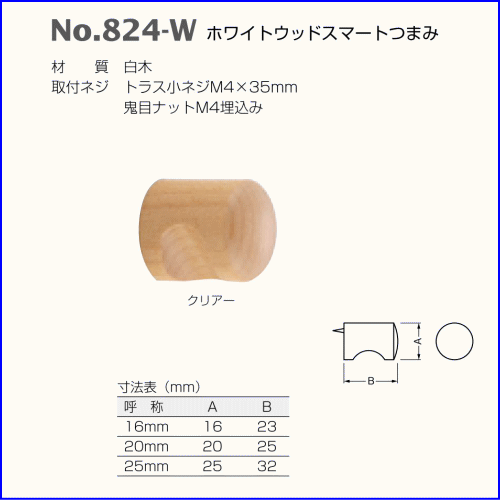 ベスト ホワイトウッドスマートつまみ　No.824-W　25mm / 1個 (取手 引戸 扉 引出し 引き出し 家具 ハンドル ツマミ 引手 ベスト BEST 金物）