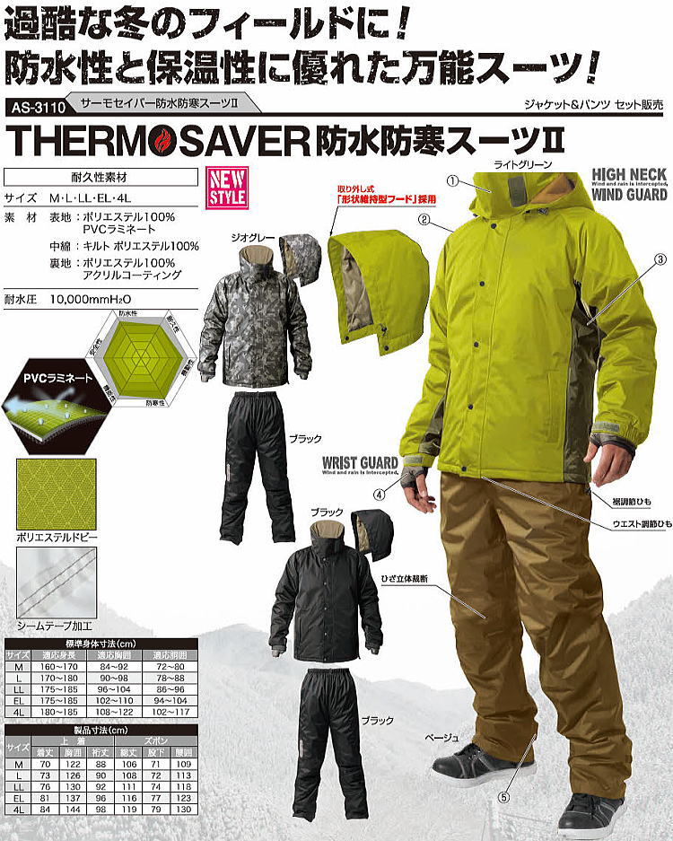 Makku（マック）THERMO SAVER 防水防寒スーツ上下セット　AS-3110(防水防寒ジャケット 上下セット レインウェア レインスーツ 合羽)