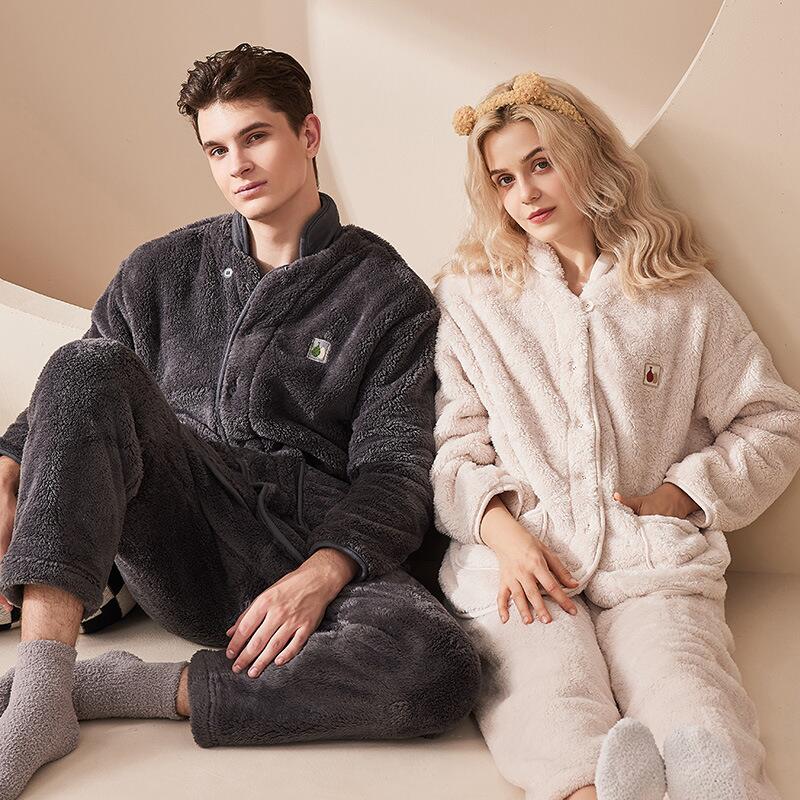 男性用の秋と冬のカップルパジャマ、コーラルベルベットの暖かいホームウェアセット、女性用のフランネルの厚みのあるパジャマ、冬 男性用の秋と冬のカップルパジャマ、コーラルベルベットの暖かいホームウェアセット、女性用のフランネルの厚みのあるパジャマ、冬 5