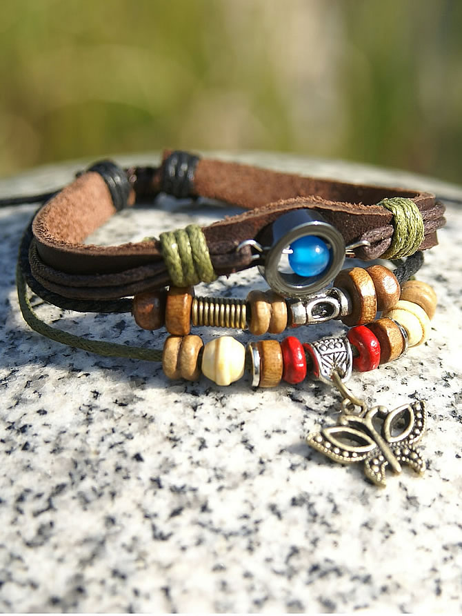 3連　ミサンガブレスレット【nature attract】　シリーズT　008Leather Com ...
