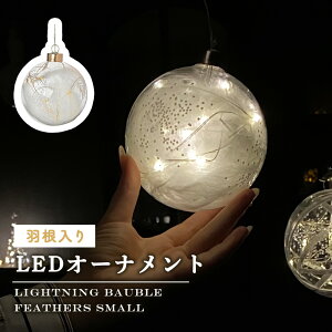 クリスマス 飾り LED オーナメント ガラス インテリア 雑貨 プレゼント ギフト ホームデコ 光る 球体 かわいい モダン 羽根 北欧 キラキラ ロマンチック ギフト 透明 モダン お店 サロン ショップ おしゃれ