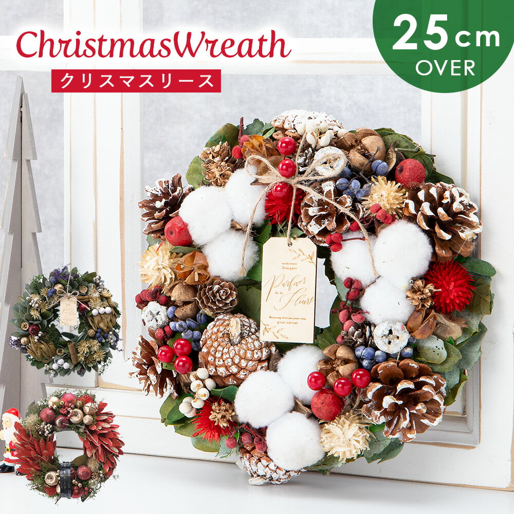 クリスマス リース 玄関 ドライフラワー ウッドフラワー 25cm ドア 飾り 冬 北欧 インテリア かわいい 壁掛け 雑貨 小物 オブジェ 植物 フラワーリース ウェルカム お店 おしゃれ プレゼント ギフト 贈り物