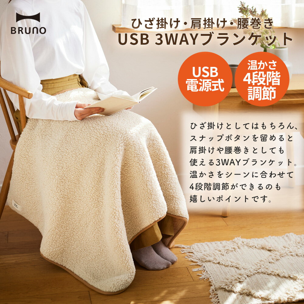 BRUNO ブランケット 電気 毛布 ひざ掛け USB給電 防寒 ひざかけ 足元 暖房 洗える 120×70 あったか 肩 腰 持ち運び テレワーク 在宅 オフィス 仕事 勉強 シンプル おしゃれ ギフト ブルーノ