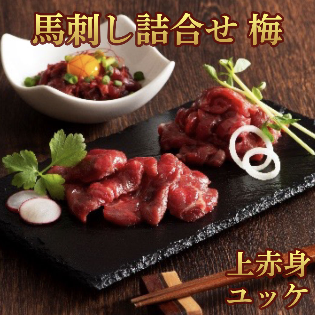 馬刺し ギフトセット 梅 中トロ80g・上赤身80g・ユッケ50g 計210g タレ・生姜付き ふじ馬刺し 国産 熊本 フジチク 馬肉 ヘルシー ギフト プレゼント のし