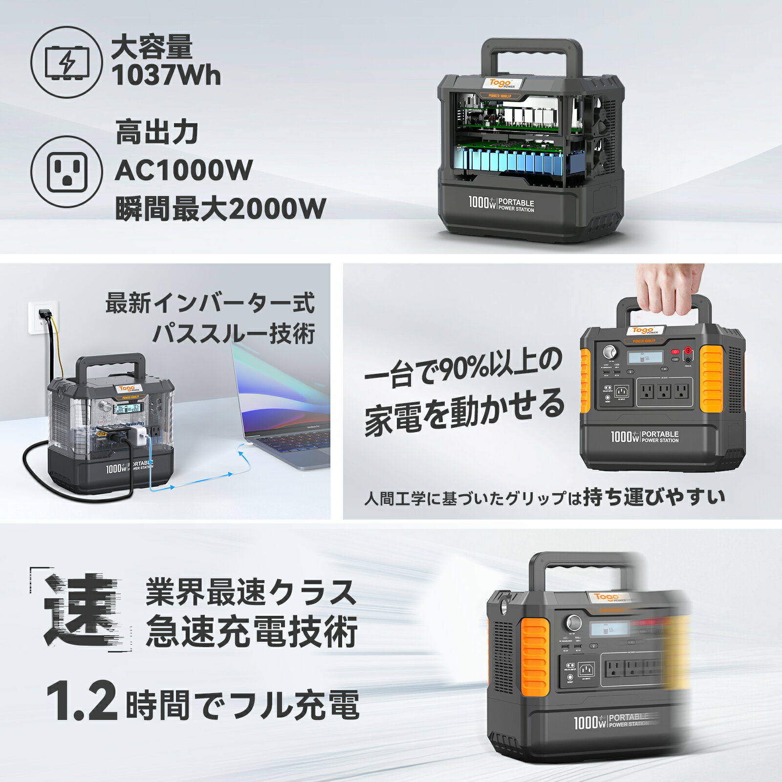 �ڡ��軻������ ����10̾�͸�������̲���69,600�ߡ�TogoPower �ݡ����֥��Ÿ� �����顼�ѥͥ� ���åȹ���� 1000W 1037Wh ������ �������� 100V 50/60Hz�б� ���۸��ѥͥ� 100W �����顼ȯ�� ���Ψ �����к� ������������ �ҳ��� �Хåƥ꡼ ���� �Ͽ� ���� ��Ϸ����