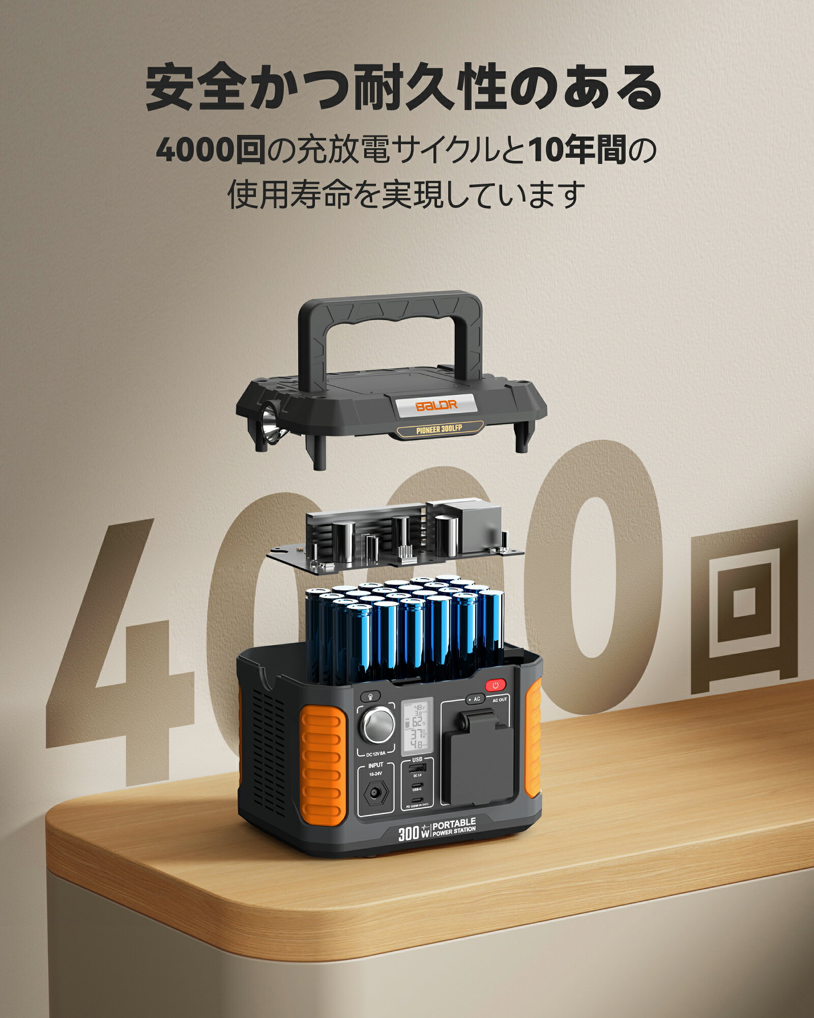 【★ご愛顧感謝デー★残り3点価格で30,375円 】BALDR ポータブル電源 リン酸鉄 300W ...