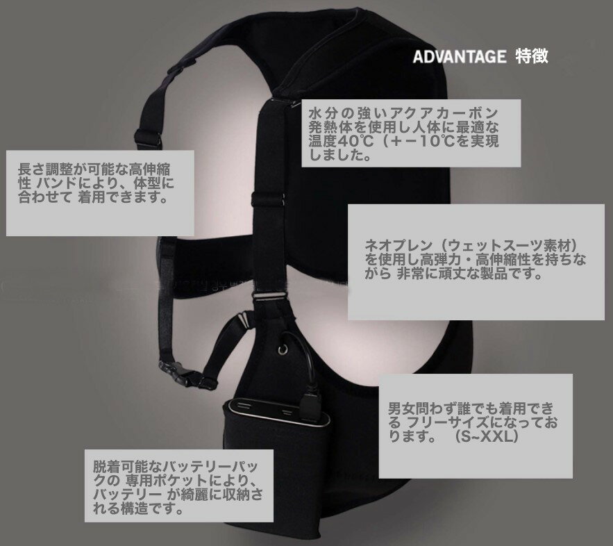 【背中が温かい】 東明テック アクアカーボンベスト TCV-130G USB 充電軽量 インナータイプ