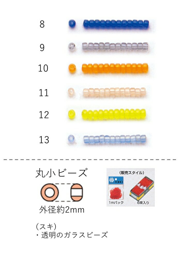 丸小ビーズ(スキ:透明 ) 糸通し1mパック(約680粒) NO.8〜13 (NO.8 9 10 11 12 13) 【トーホービーズ公..