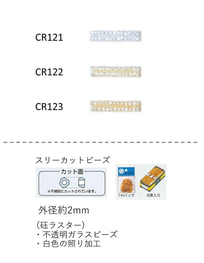 スリーカットビーズ ( 外形：2.0〜2.2mm)　ギョクラスター　糸通し60mパック(約40,800粒) (NO.CR121 CR122 CR123 )　【トーホービーズ公式：ファクトリー直送】 (TOHO グラスビーズ パーツ)