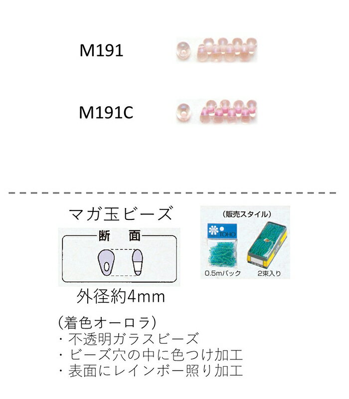 マガ玉ビーズ ( 4mm) 着色オーロラ　糸通し0.5mパック(約280粒) (NO.M191 M191C )　【トーホービーズ公..