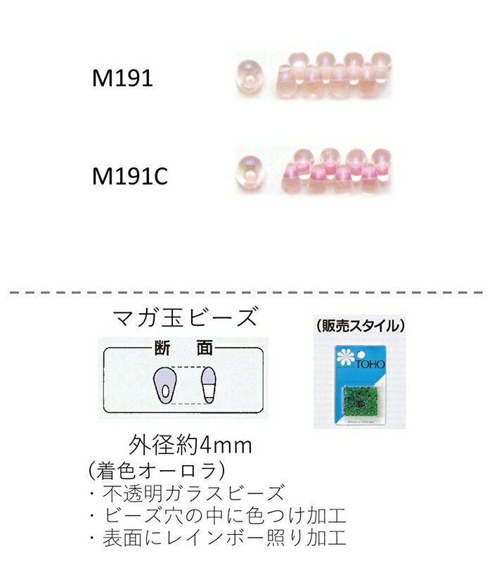 マガ玉ビーズ(着色オーロラ)　NO.M191〜M191C バラパック 4mm 7g 約95粒　(NO.M191 M191C)　【トーホービーズ公式：ファクトリー直送】 (TOHO グラスビーズ パーツ アクセサリー)