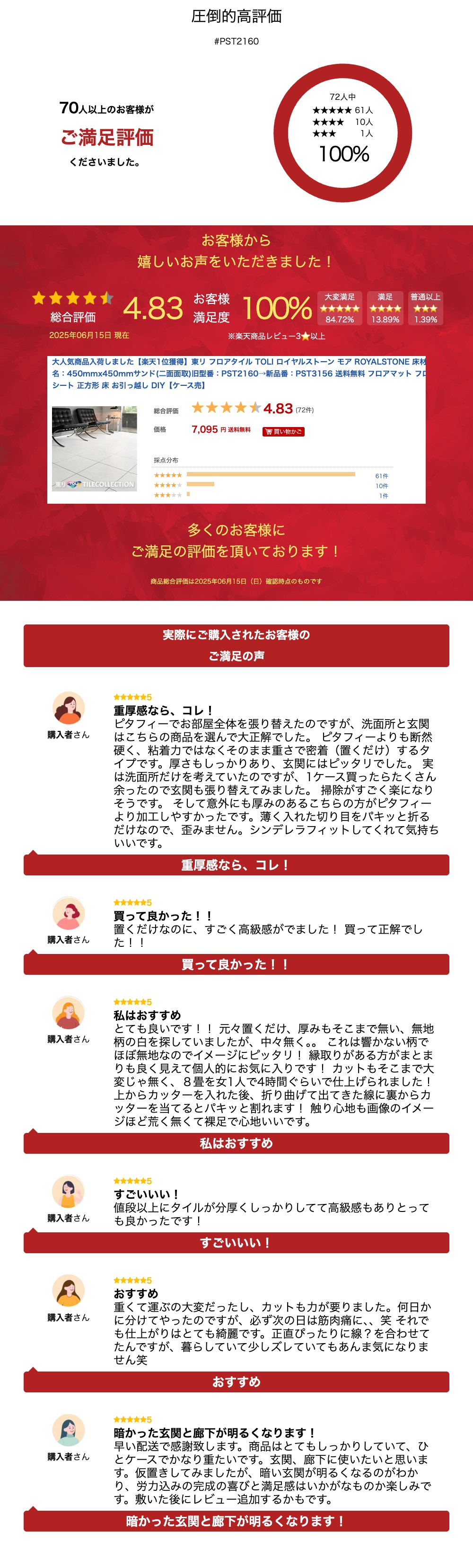 【＼着後レビューで500円プレゼント！／】東リ フロアタイル TOLI ロイヤルストーン モア ROYALSTONE 床材品名：450mmx450mmサンド(二面面取)旧型番：PST2160→新品番：PST3156 送料無料 フロアマット フロアシート 正方形 床 お引っ越し DIY