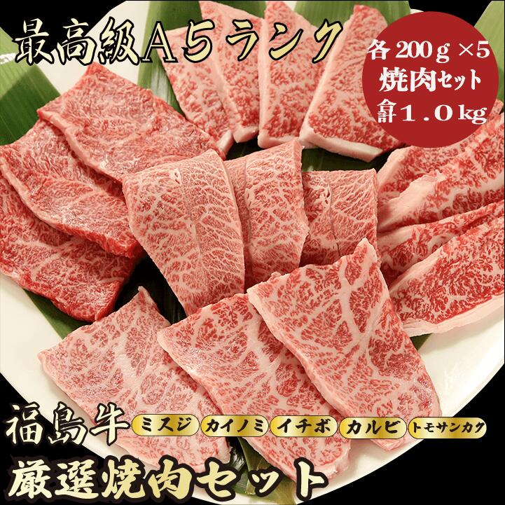 【★送料無料★福島牛焼肉セット合計1.0kg】 ミスジ 200g，カイノミ 200g，イチボ 200g，カルビ 200g，トモサンカク200g 焼肉セット 福島牛 和牛 焼肉 食べ比べ A5 贈答品 お祝い 誕生日 お返し …