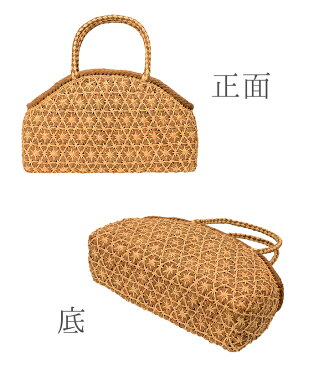 【 山葡萄バッグ 】 【 半月型 : 二色極細菊花編み 】やまぶどう 山葡萄 山ぶどう 蔓 籠バッグ カゴバッグ かごバッグ 手提げ 和洋兼用 着物 浴衣 天然素材 高級 手作り ハンドメイド 送料無料