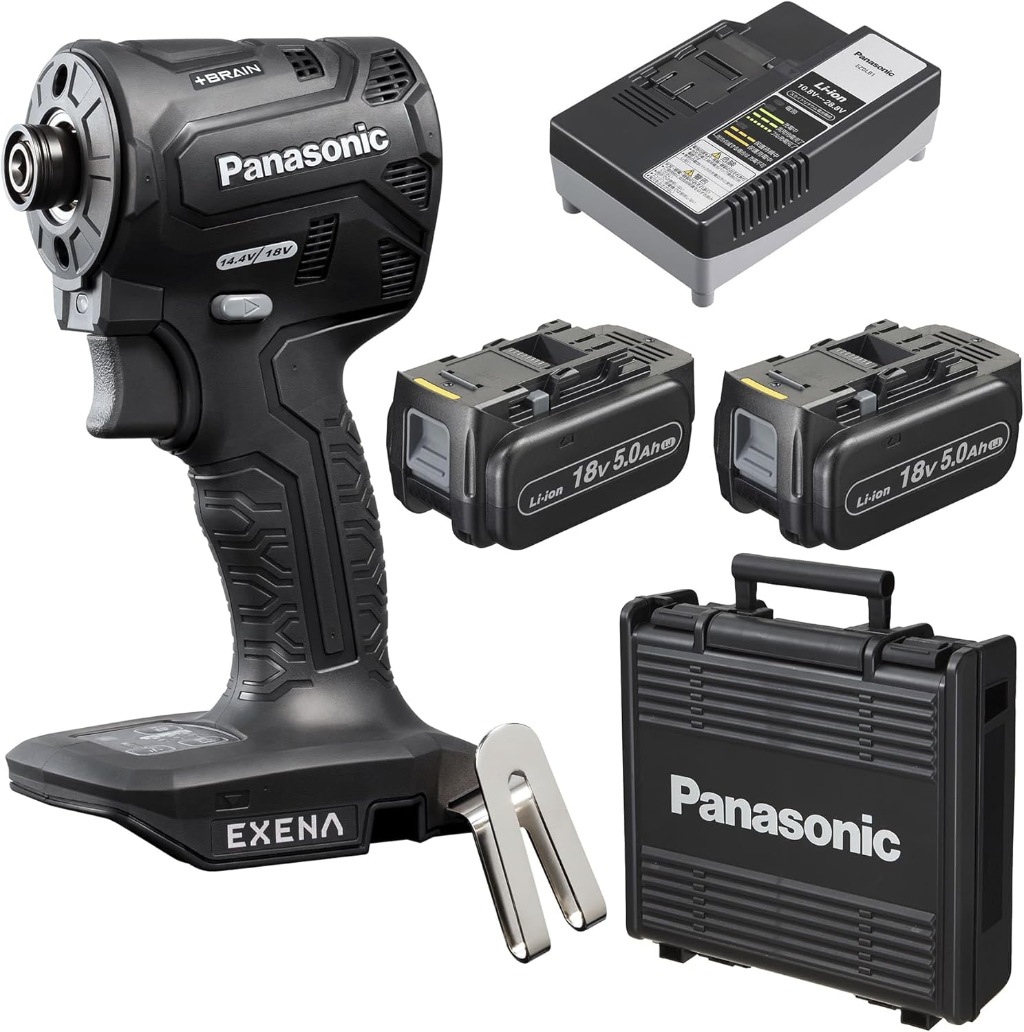 パナソニック 充電インパクトドライバー EXENA (18V 5.0Ah電池パック×2個/充電器/プラスチックケース付..