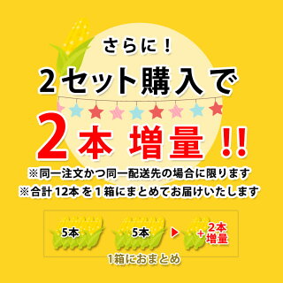 とうもろこし送料無料糖度の高い「朝採り」を北海道十勝からクール便で即日直送!北海道十勝産ゴールドラッシュ一番果大振り3L〜Lサイズ5本セット!低農薬栽培2ケースご注文で2本のおまけ!(合計12本)