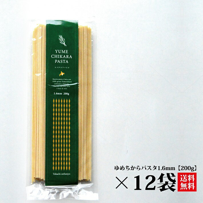 【送料無料】ゆめちからパスタ1.6mm【200g】×12袋/北海道産/小麦/ゆめちから100%/モチモチ/Pasta/おまとめ買いのサムネイル