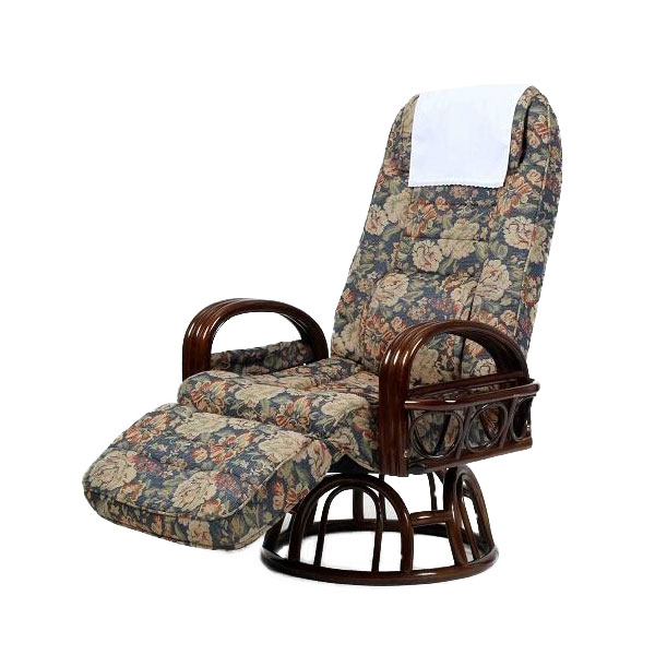 G 籐肘付回転リクライニングチェア 足のせ付 SW046KMS 椅子 リラックスチェア お年寄り 老人 ソファ ラウンジ 3段階 CML