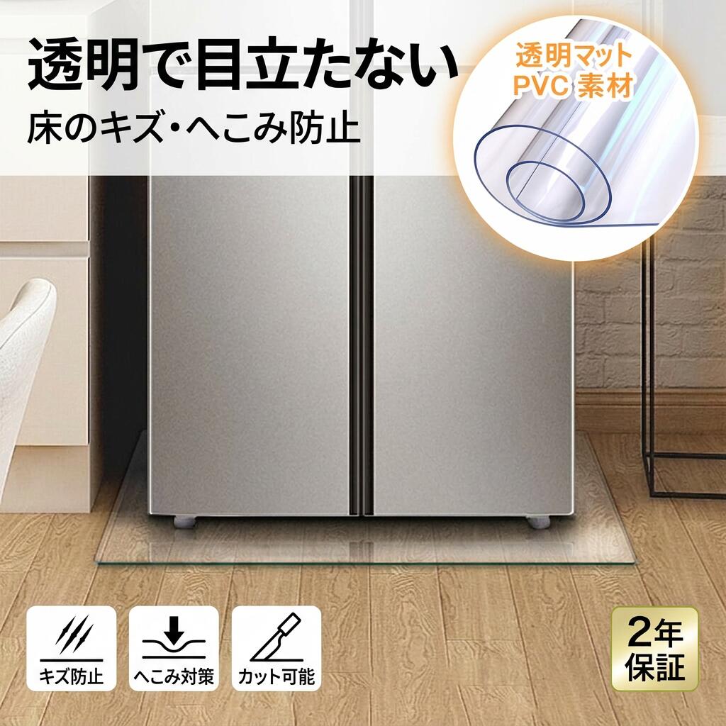【透明で目立たない】冷蔵庫 マット Lサイズ ポリカーボネート 下敷き キズ 凹み ...