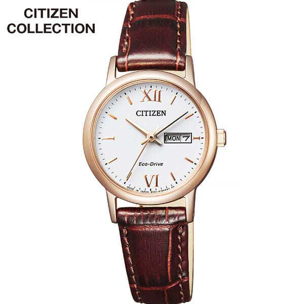 【お取り寄せ】CITIZEN COLLECTION シチズンコレクション EW3252-07A 国内正規品 レディース 腕時計 ウォッチ 革 レザー バンド エコドライブ ソーラー アナログ ブラウン ホワイト ゴールド 誕生日プレゼント 女性 彼女 女友達 ギフト 時計 新社会人