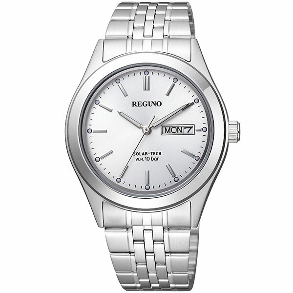 【お取り寄せ】シチズン レグノ 腕時計 メンズ ソーラー KM1-113-11 CITIZEN REGUNO 国内正規品 ソーラーテック メタルバンド 10気圧防水 日付カレンダー ビジネス 銀 シルバー 中学生 高校生 誕生日プレゼント 男性 彼氏 旦那 夫 友達 ギフト