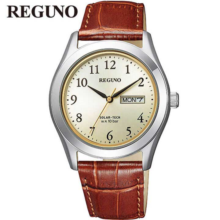 【お取り寄せ】シチズン レグノ 腕時計 メンズ ソーラー KM1-211-30 CITIZEN REGUNO 国内正規品 ソーラーテック レザー 革ベルト ソーラー 茶 ブラウン 銀 シルバー 中学生 高校生 誕生日プレゼント 男性 彼氏 旦那 夫 友達 息子 ギフト