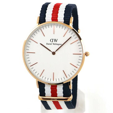 【送料無料】 Daniel Wellington ダニエルウェリントン 40mm メンズ レディース 腕時計 男女兼用 時計 紺 赤 白 ネイビー レッド ホワイト ストライプ ナイロンベルト ピンクゴールド ローズゴールド アナログ 0102DW 並行輸入品 商品到着後レビューを書いて2年保証