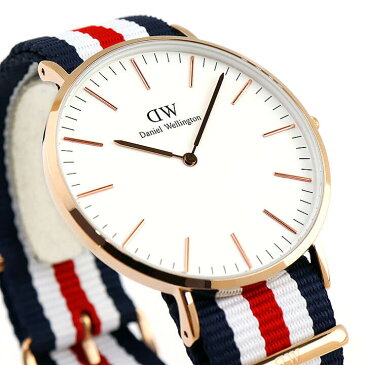 【送料無料】 Daniel Wellington ダニエルウェリントン 40mm メンズ レディース 腕時計 男女兼用 時計 紺 赤 白 ネイビー レッド ホワイト ストライプ ナイロンベルト ピンクゴールド ローズゴールド アナログ 0102DW 並行輸入品 商品到着後レビューを書いて2年保証