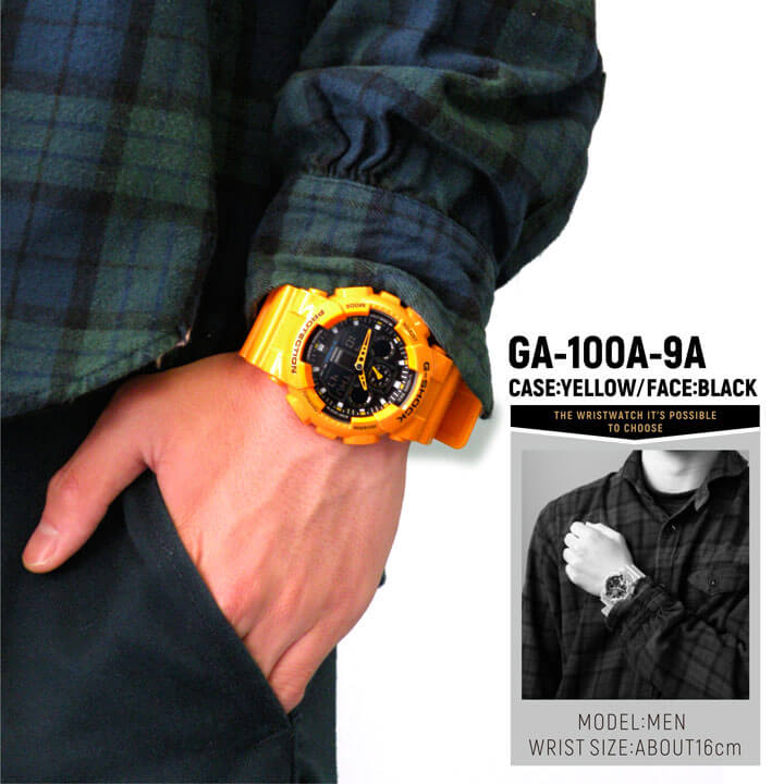 CASIO カシオ G-SHOCK Gショック ジーショック gshock GA-100A-9A ga100 海外モデル 時計 メンズ 腕時計 多機能 防水 カジュアル ウォッチ 黄色 イエロー アナログ デジタル バレンタイン 誕生日プレゼント 男性 彼氏 旦那 夫 友達 ギフト ブランド格安通販　バレンタイン　人気　ランキング