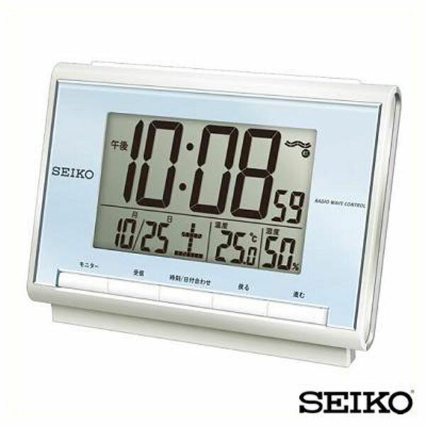 【お取り寄せ】SEIKO セイコークロック デジタル 目覚まし時計 電子音 ライト 日付 カレンダー 温度表示 湿度表示 青 ブルー SQ698L 誕生日プレゼント